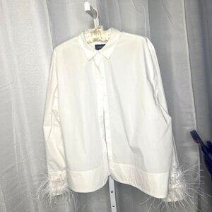 J. Crew Collection Cropped Feather-Trim Garçon Shirt in White - Size 20